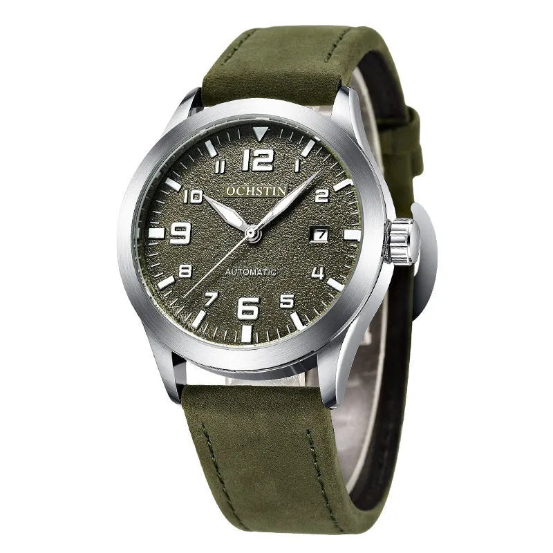 Men's retro automatic mechanical watch with leather strap and 12mm case