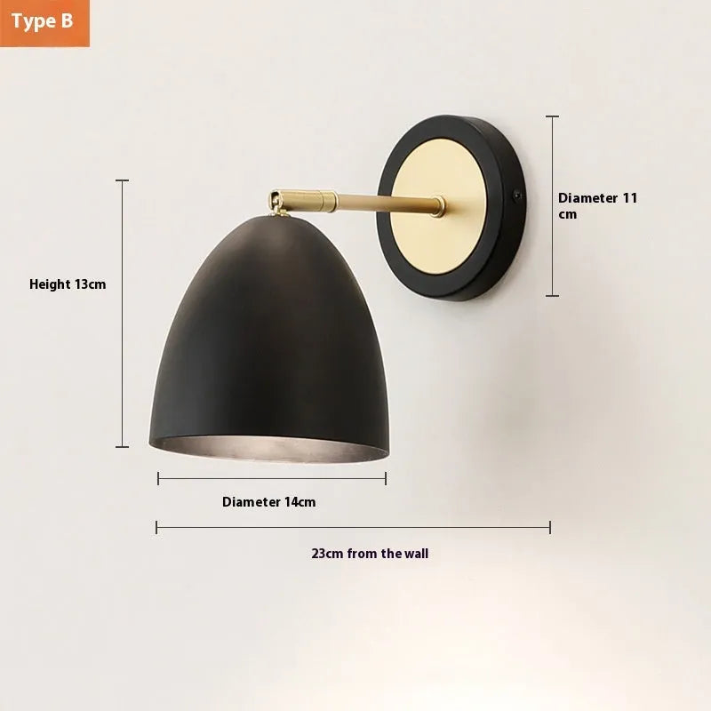 Nordic style iron wall lamp with four design variations for bedside or living room lighting