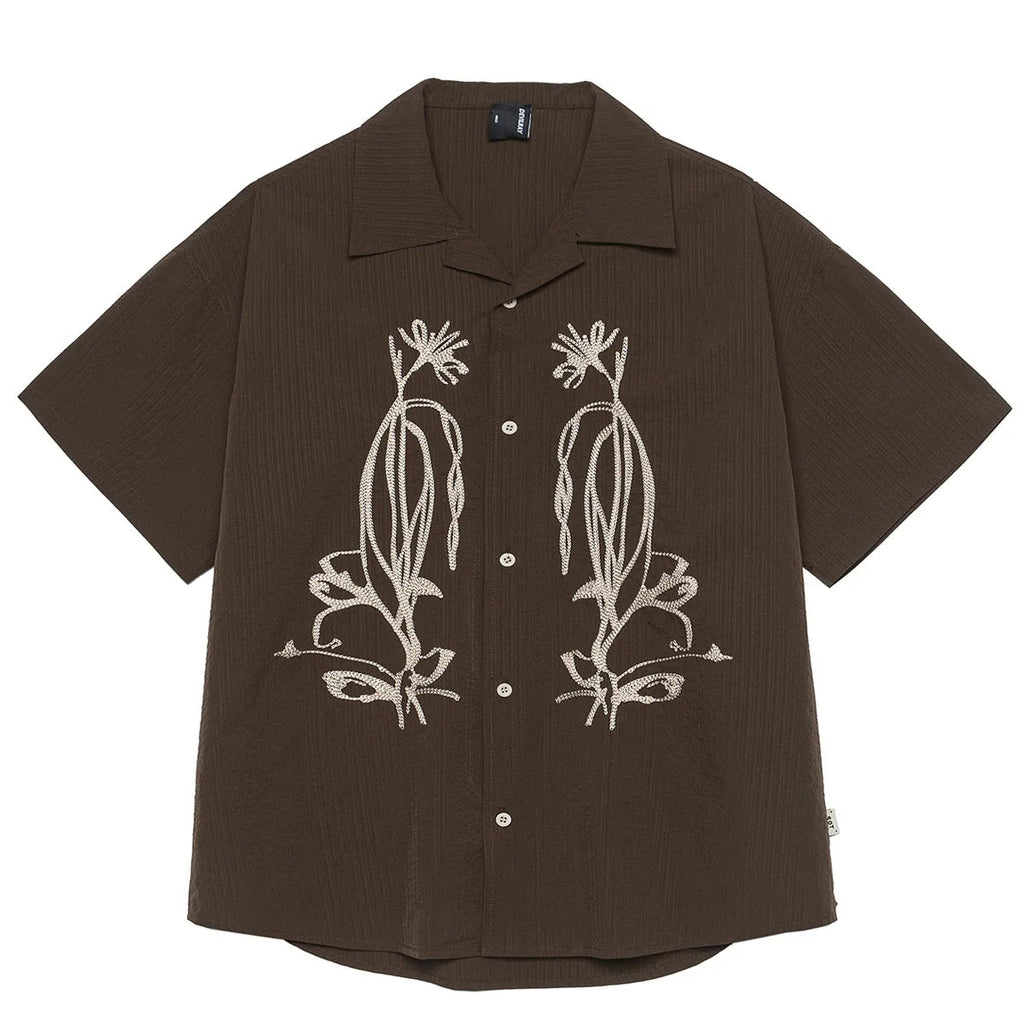 Brown coffee striped waterproof quick-drying Cuban collar shirt for outdoor camping