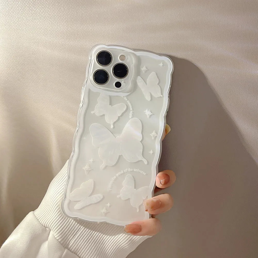 Transparent TPU phone case with painted white crystal butterfly for IPhone