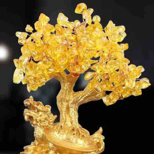 Citrine small water turtle money tree Feng Shui ornament in Chinese style resin