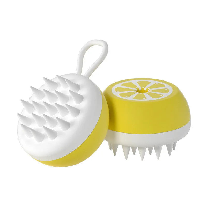 Yellow silicone pet bath brush with massage bristles for dogs and cats grooming