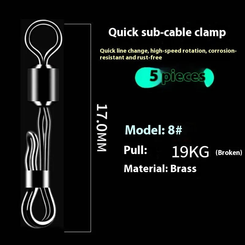 Brass quick change fishing line clamp with barrel swivel bearing and quick release ring