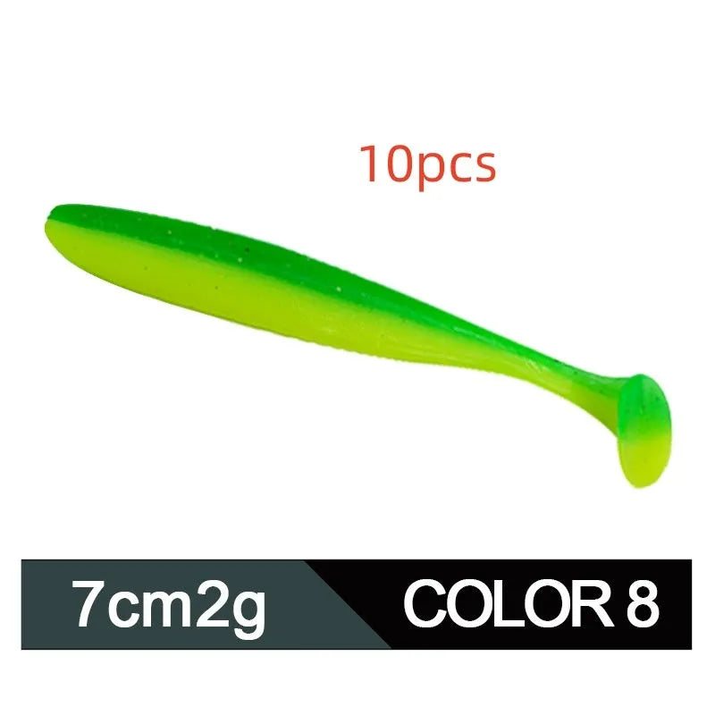 7cm long two-tone T tail soft plastic fishing lure in various colours for Mandarin fish and Topmouth Culter.