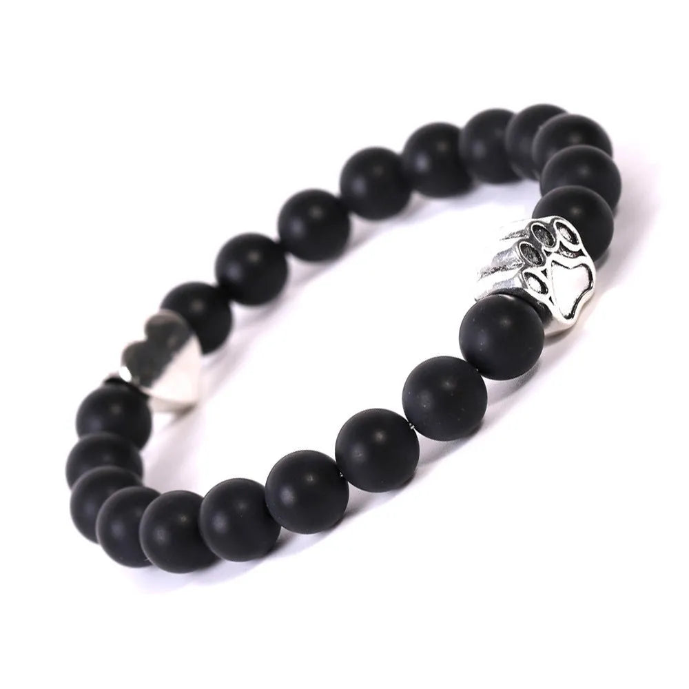 Tigereye Indian Agate dog's paw stone beaded bracelet with geometry shape and round elements
