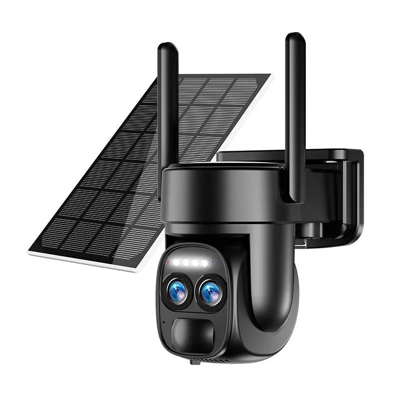 Solar-powered outdoor security camera with 8x zoom lens for home surveillance