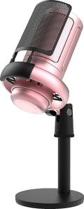 Condenser microphone with RGB lighting in black, white, or pink colours, with a 150cm data cable for computer recording.