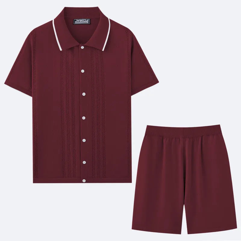Business casual two-piece set with short-sleeved top and matching shorts in Tencel viscose fabric