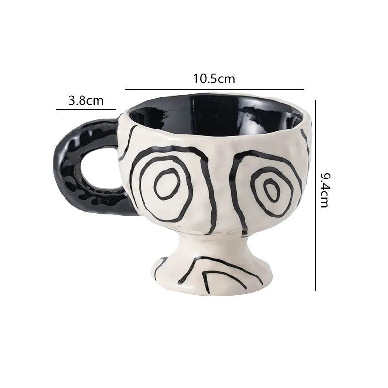 Hand-pinched irregular ceramic mug with solid colour design, approximately 14.5cm tall