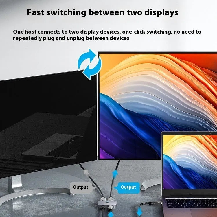 Alloy computer audio and video converter with cable separator in black or grey