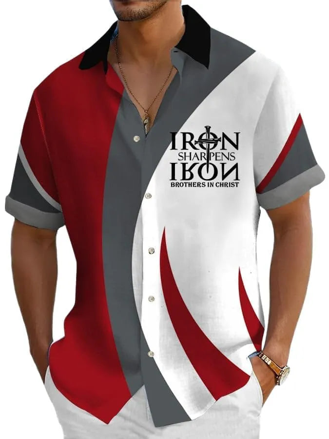 Men's loose fit Hawaiian shirt with digital printed pattern, short sleeves, available in multiple colours