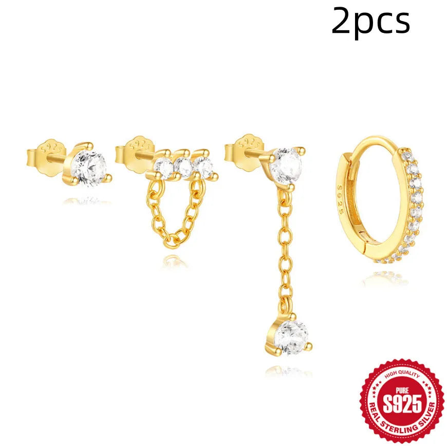 S925 sterling silver clover petal earrings with electroplated gold geometric design