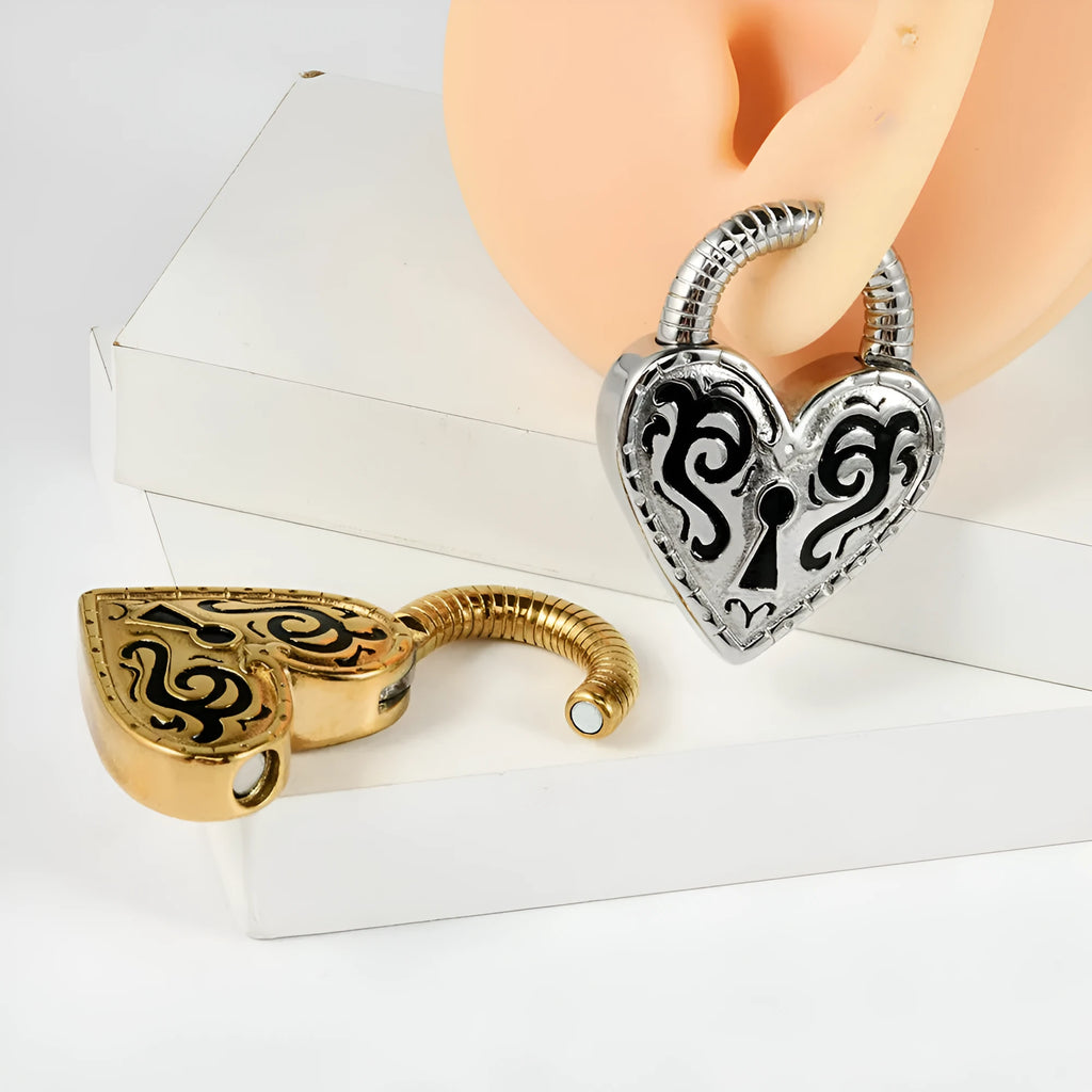 Women's heart-shaped stainless steel earrings with gold or steel electroplated colour finishes