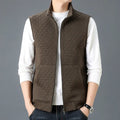 Casual sleeveless waistcoat top in chemical fibre blend fabric shown in cardigan style