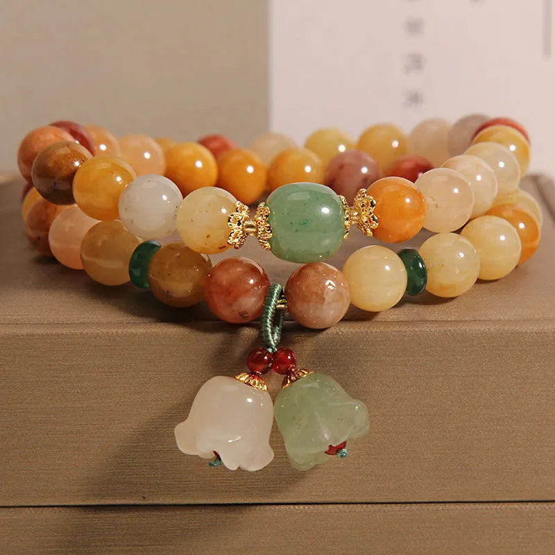 Natural jinsi jade multi-layer bracelet for women with orchid pendant charm on adjustable strands