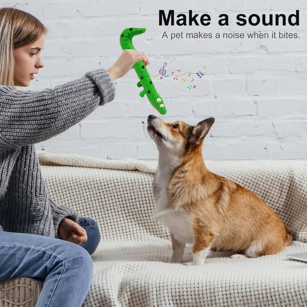 Green lizard-shaped dog chew toy with squeaker for aggressive small medium large breed dogs