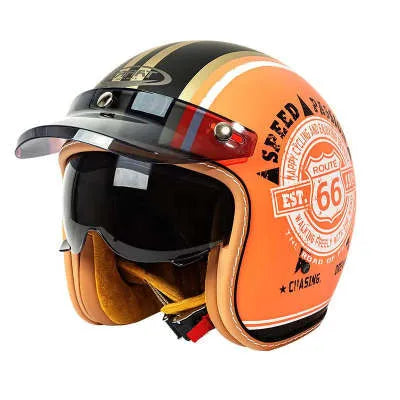 Retro-style half helmet for motorcycles on a plain background, shown in a bright yellow KT67 colour variant.