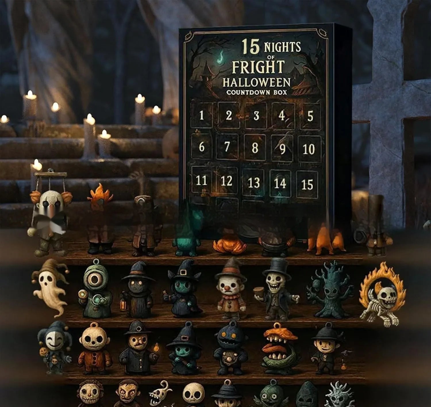 Halloween horror doll advent countdown box with resin figures and blind box packaging