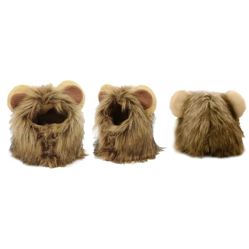 Lion mane wig costume accessory for cats and dogs with artificial hair construction