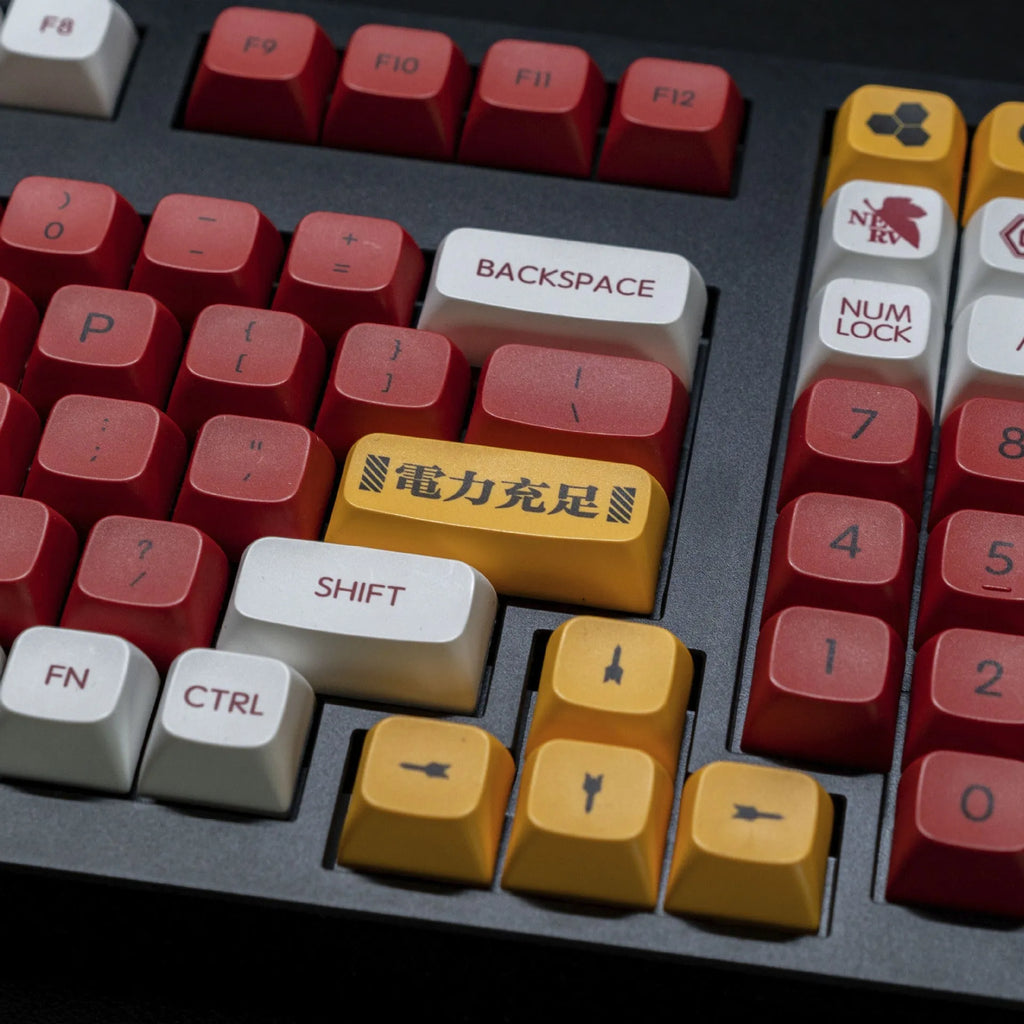 138 PBT dye-sublimated mechanical keyboard keycaps with boy and girl colour matching theme, shown with bag, box, and can packaging options.