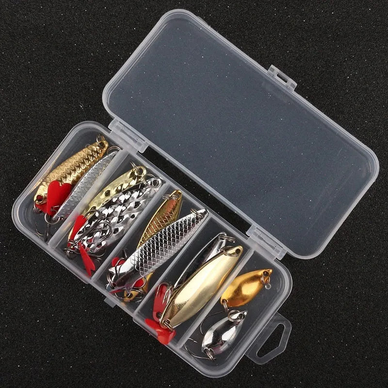 Box iron false fishing lure with packs of gold and silver metal sequins for coarse fishing
