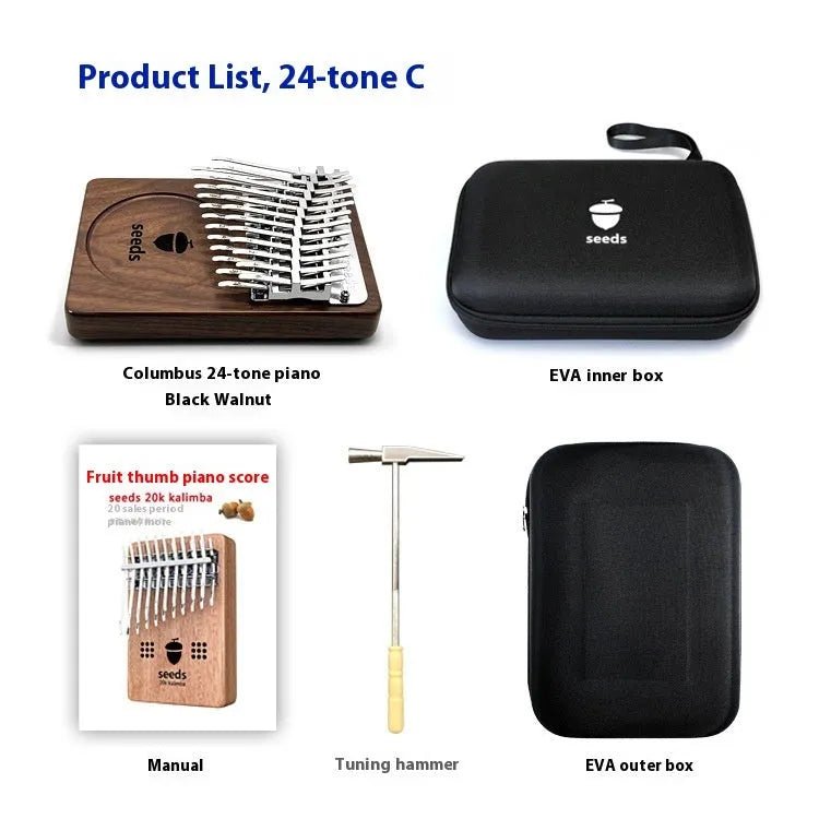 34-tone double-layer chromatic walnut finger piano kalimba with C key tuning, black finish