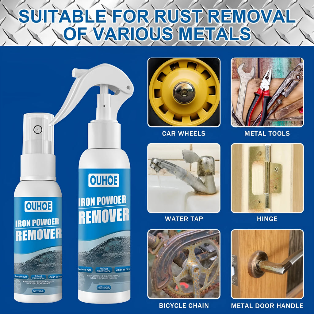 Automotive rust remover spray bottle with blue square sponge applicator for car rust treatment