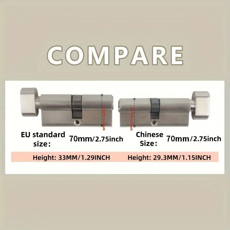70mm European standard knob lock cylinder with 5 keys, multi-layer electroplated finish, available in six colours