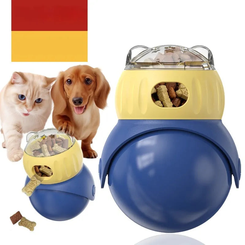Morandi yellow and blue owl-shaped cat food puzzle feeder for self-service feeding
