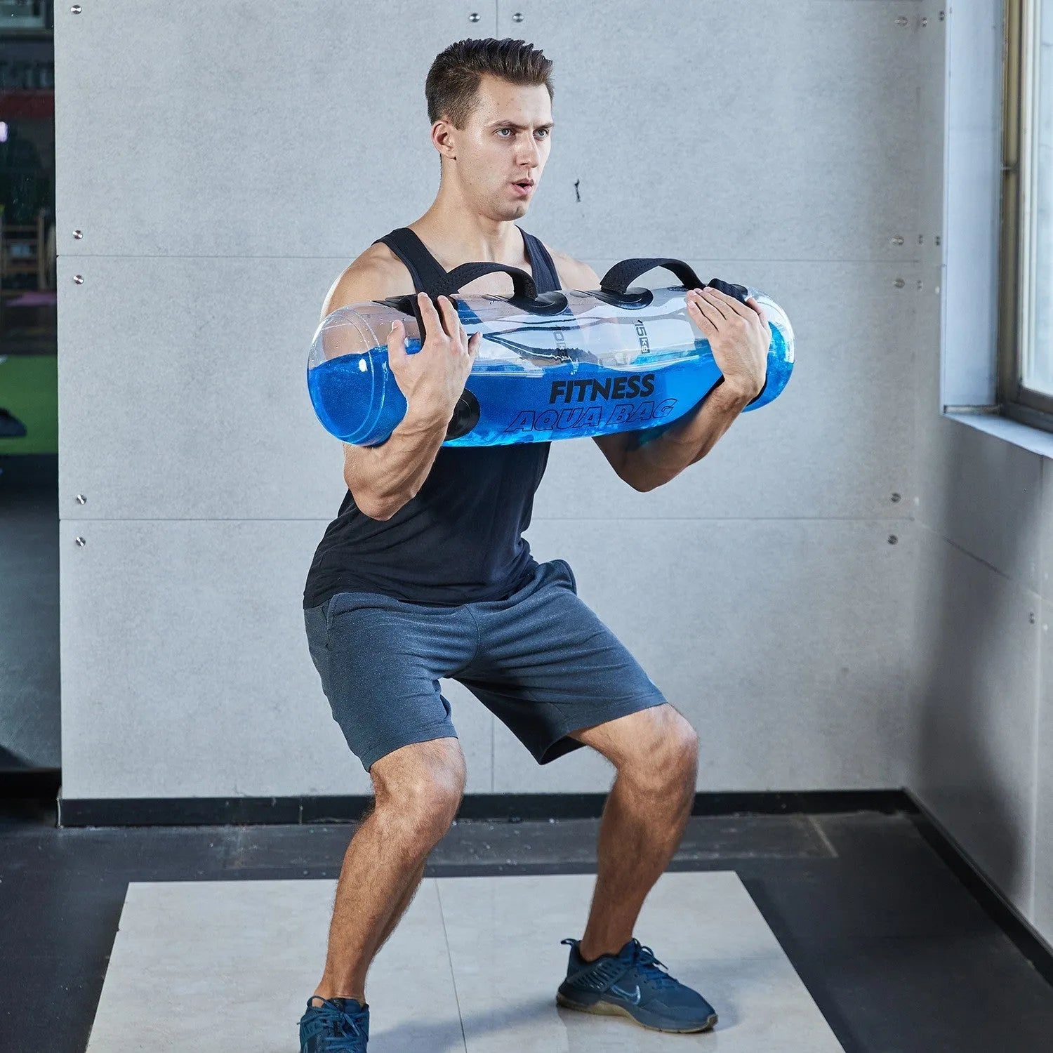 Transparent PVC inflatable water weight bag for portable fitness training.