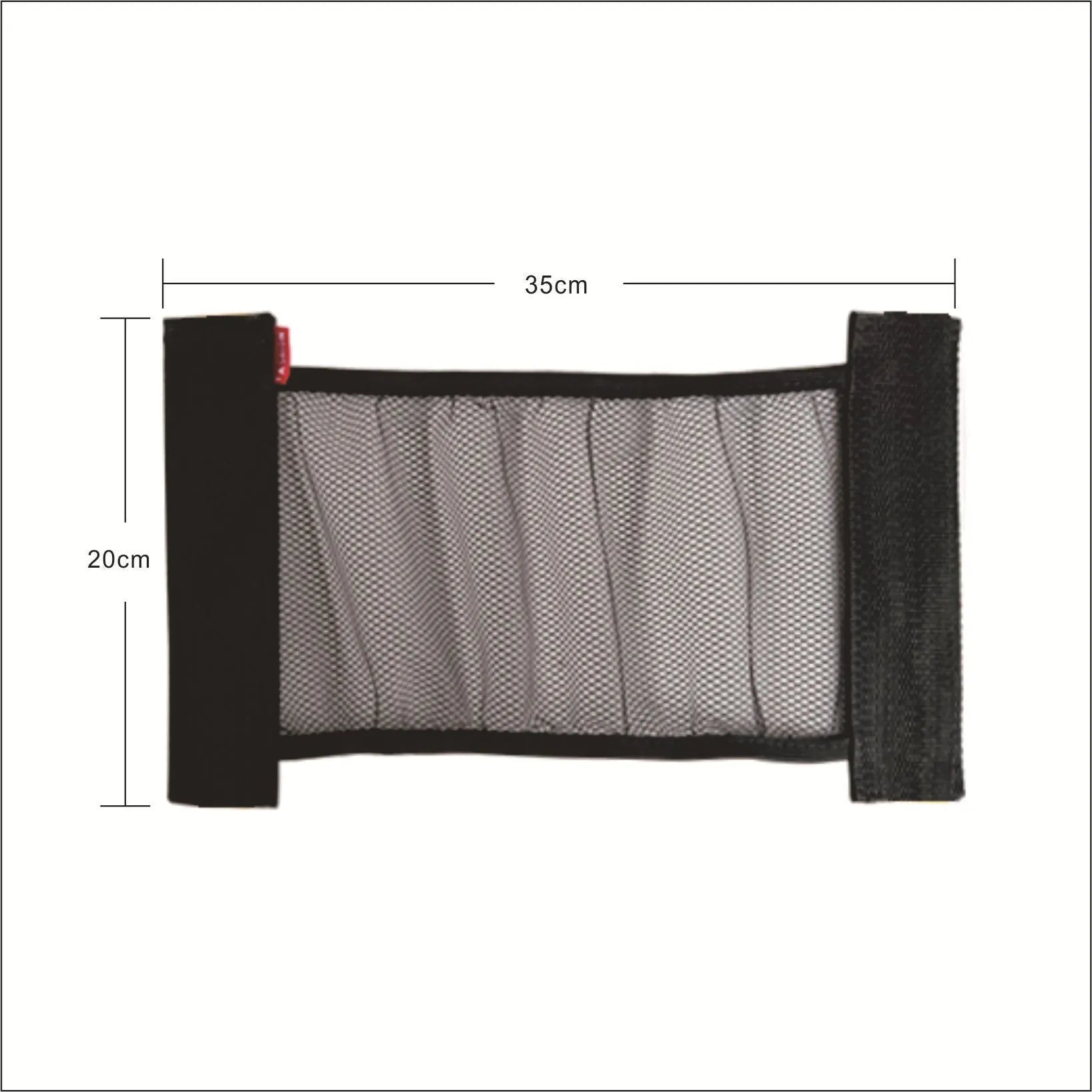 A close-up view of a black polyester elastic storage net stretched flat, showing its mesh design.