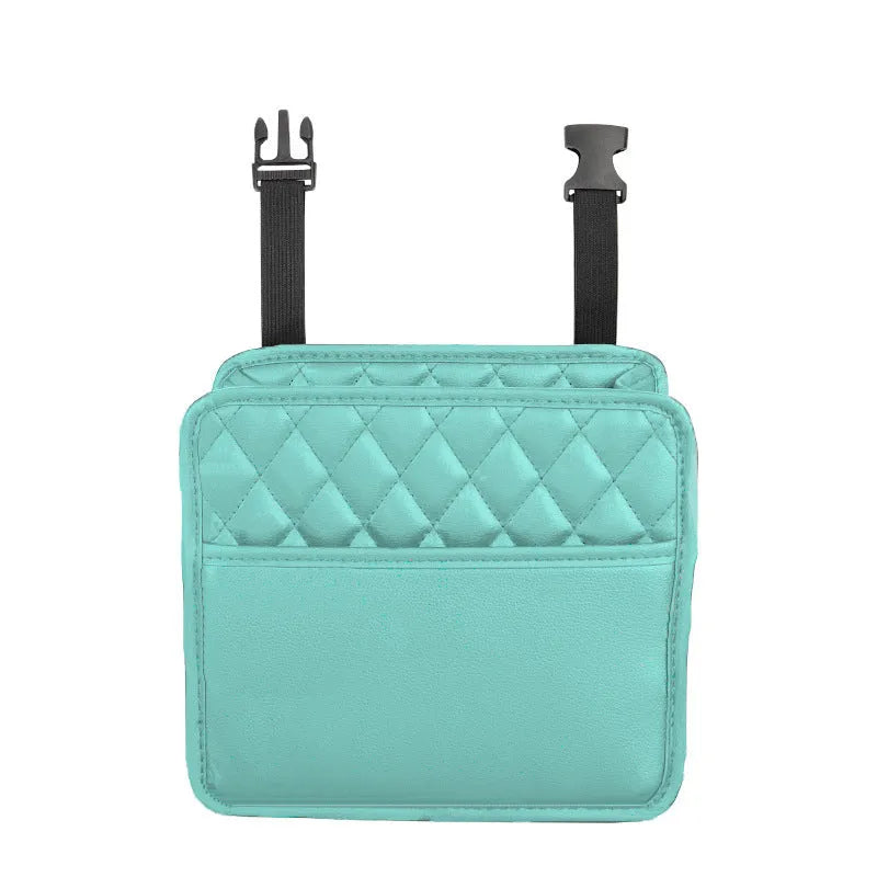Leather hanging storage bag for car interiors in black colour