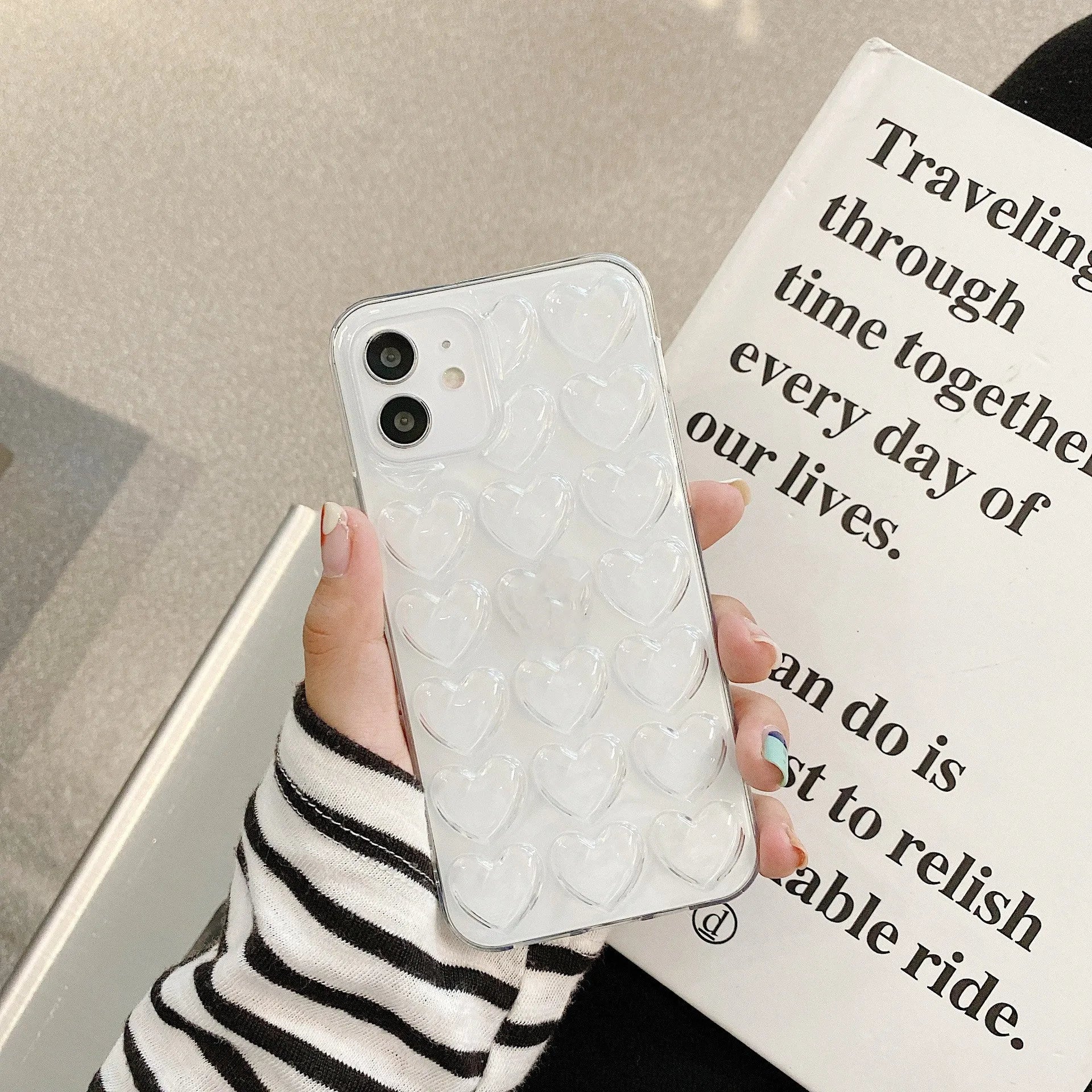 Peach heart TPU phone case with lanyard for iPhone, three-dimensional love design