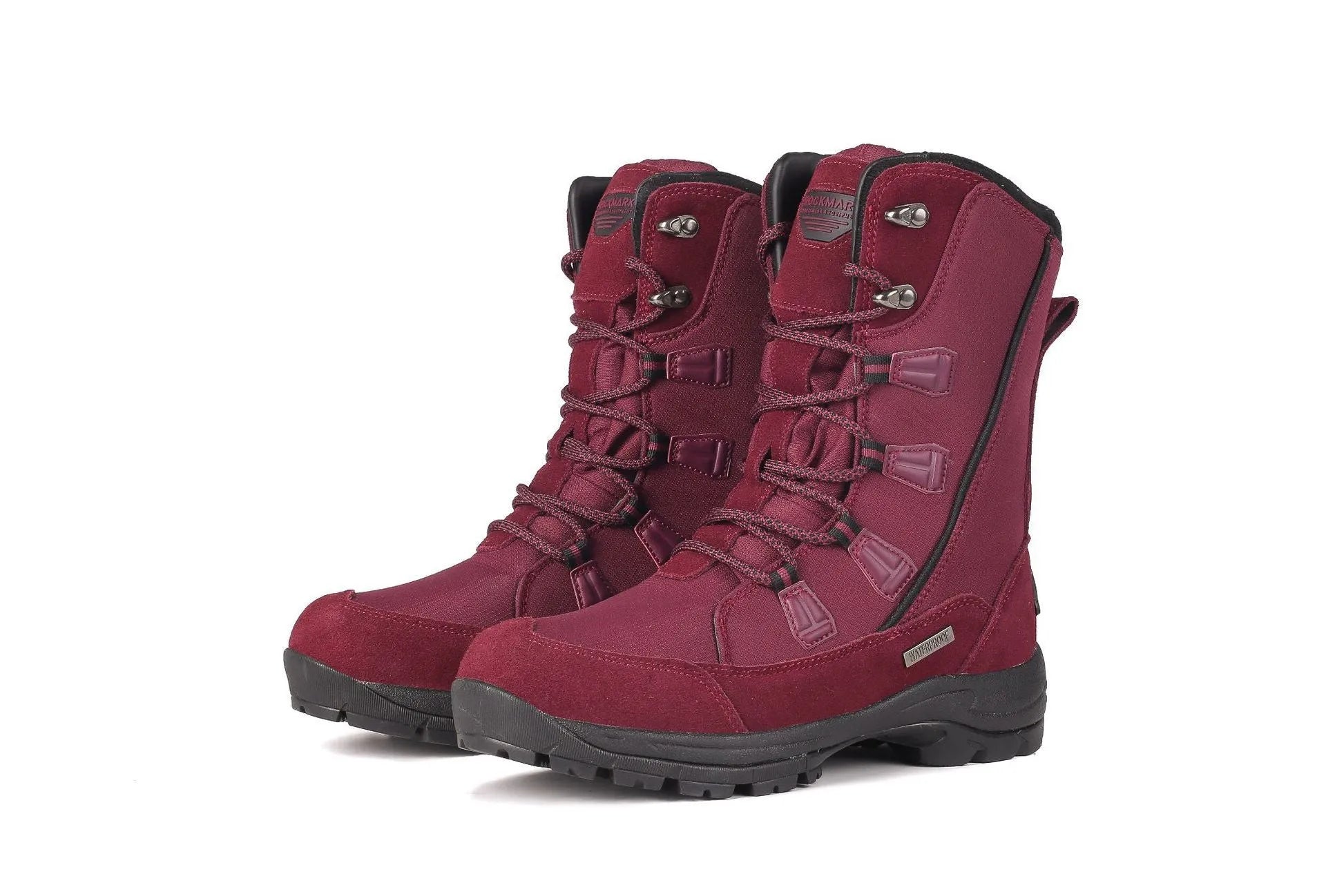 Women's mid-calf thermal snow boots in black with genuine leather upper and rubber sole
