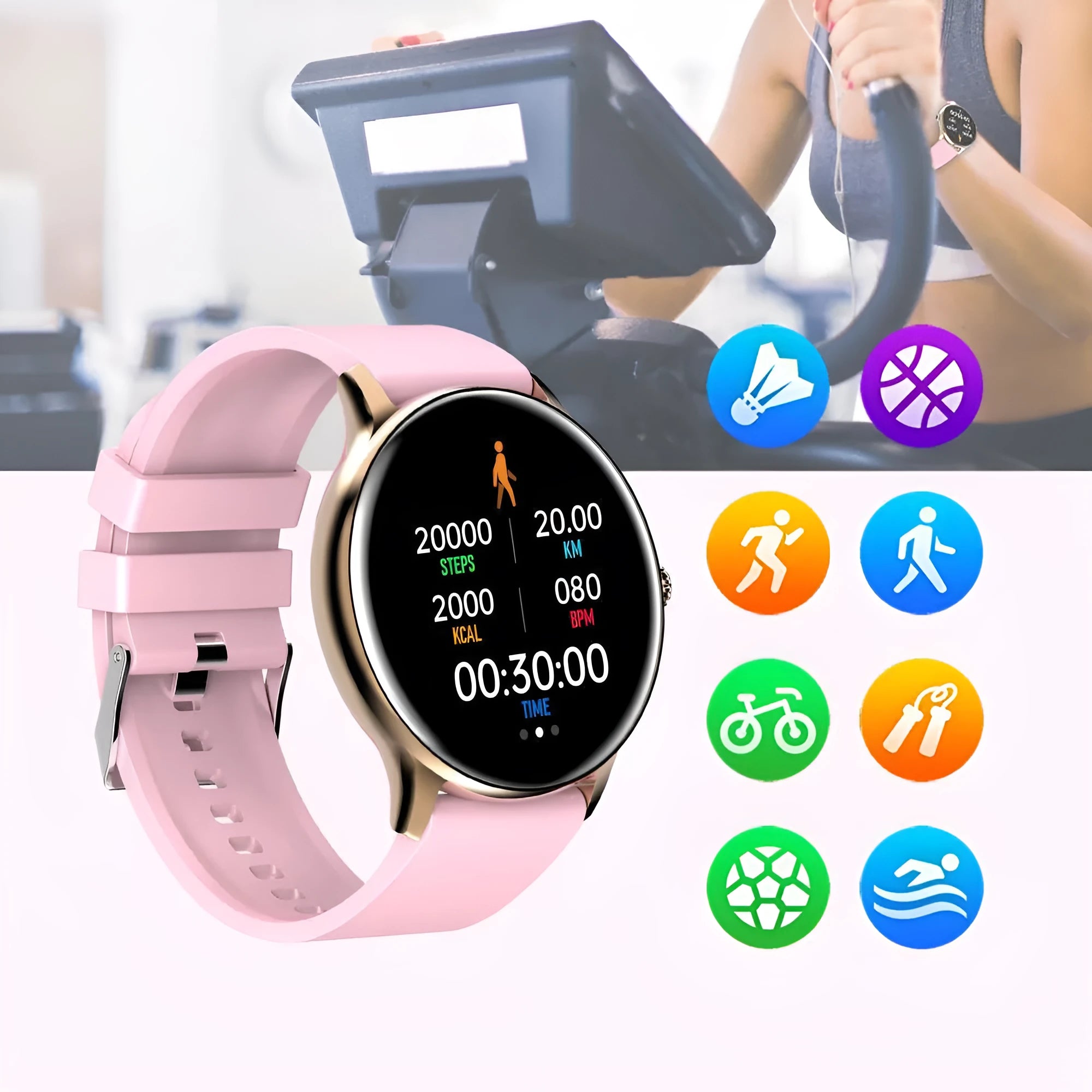 Bluetooth sports watch with blood pressure monitoring on black silicone wristband