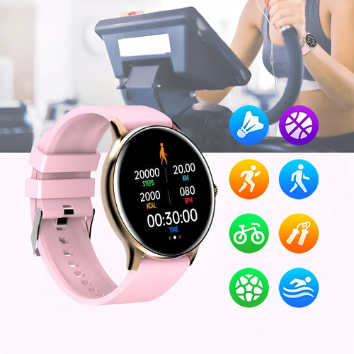 Bluetooth sports watch with blood pressure monitoring on black silicone wristband