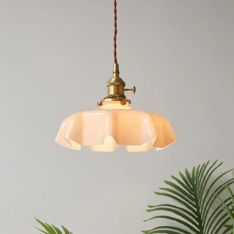 French Cream Nordic brass petal glass small droplight for bedroom home lighting