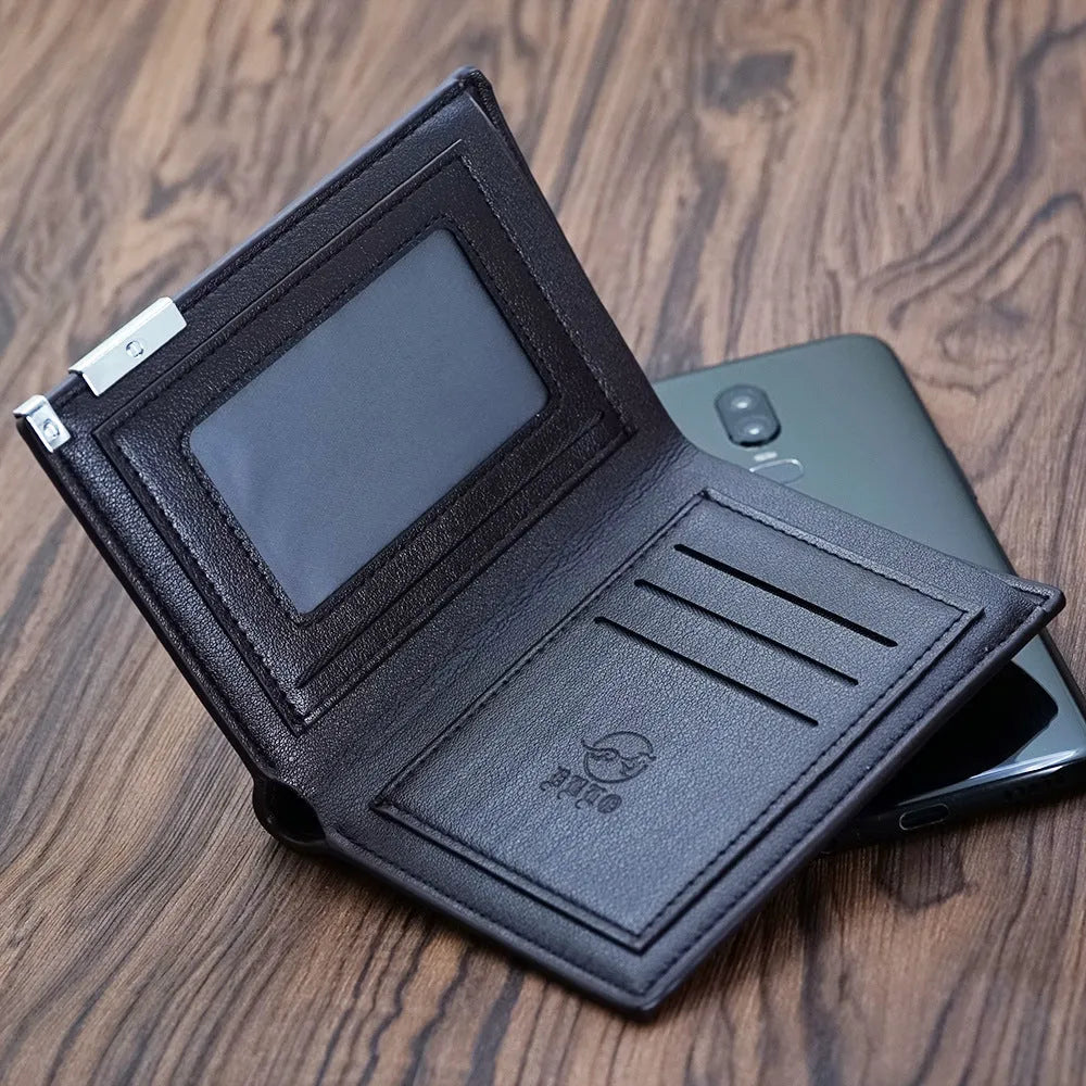 Men's leather wallet with zipper closure, individually packaged for gifting