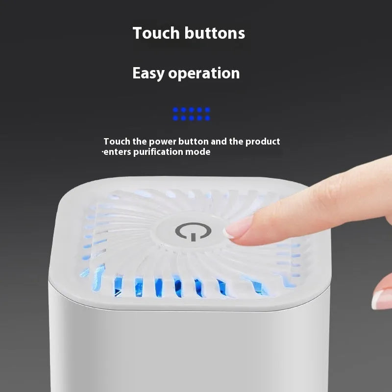 Mini USB air purifier in black and white colour options with HEPA filter for cars and small spaces