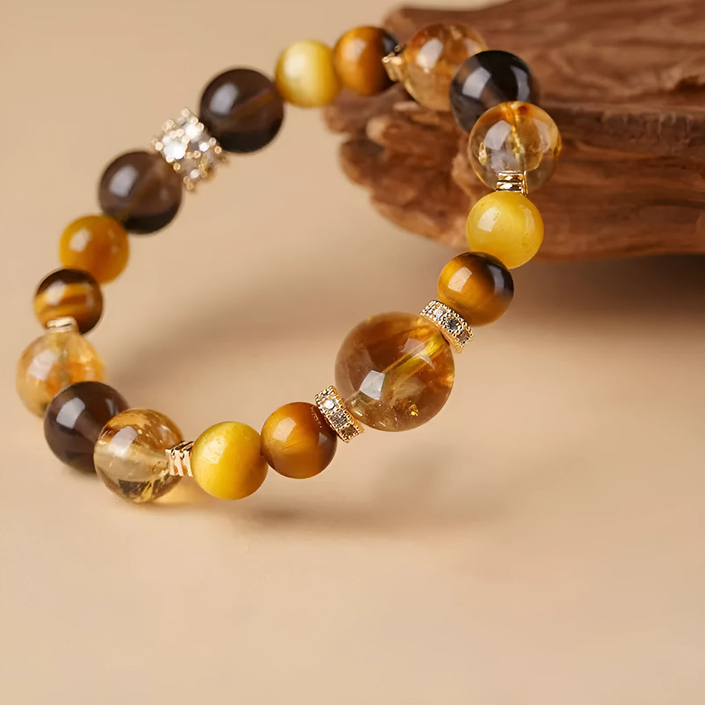 Lucky Jinba natural yellow tiger-eye crystal bracelet with geometric tower beads