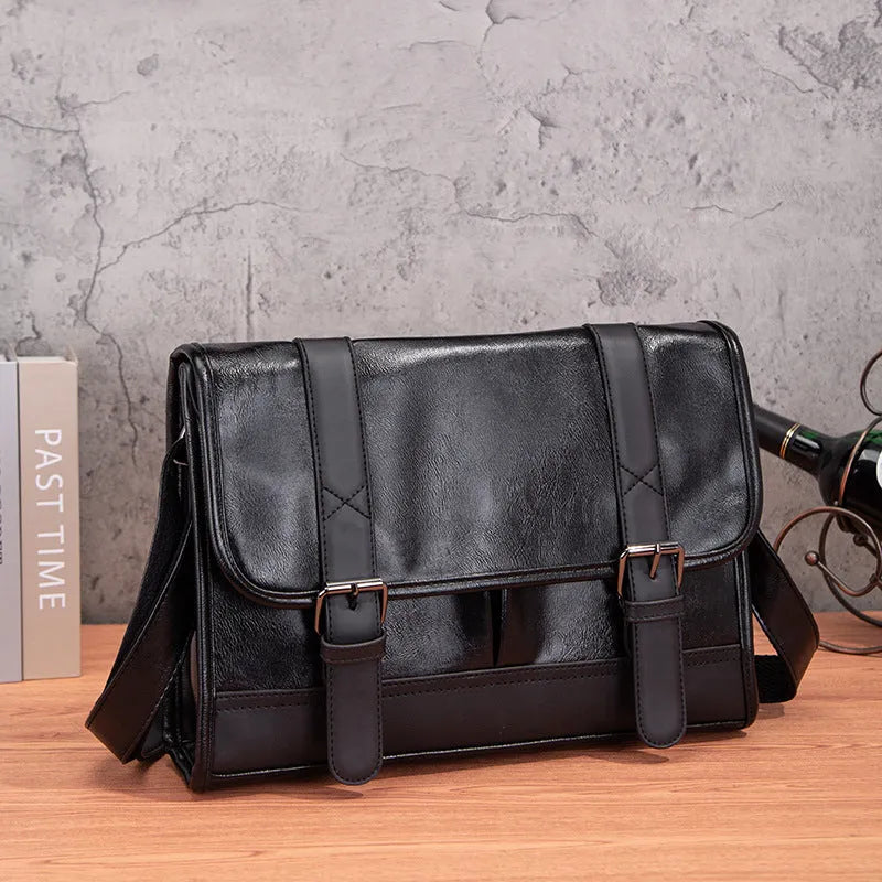 Black Korean style men's backpack with anti-theft function and PU leather construction