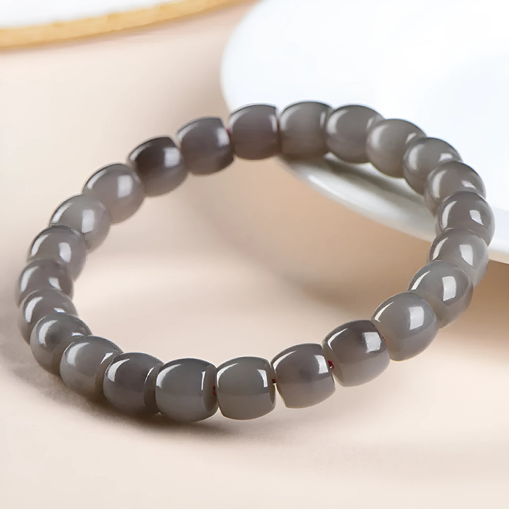Smokey violet Hetian jade bracelet with rectangular 8x9mm straight cut beads
