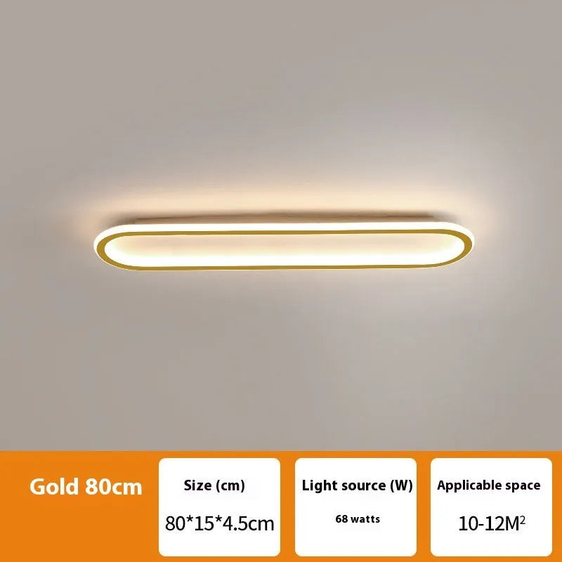 Minimalist black strip ceiling lamp with a linear PVC shade mounted on a white ceiling