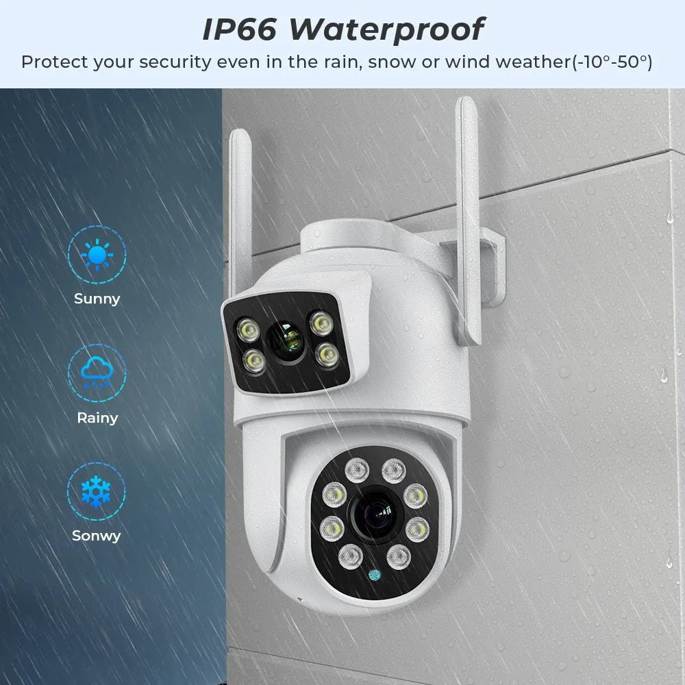 White outdoor night vision wireless surveillance camera with dual-screen humanoid tracking and bracket
