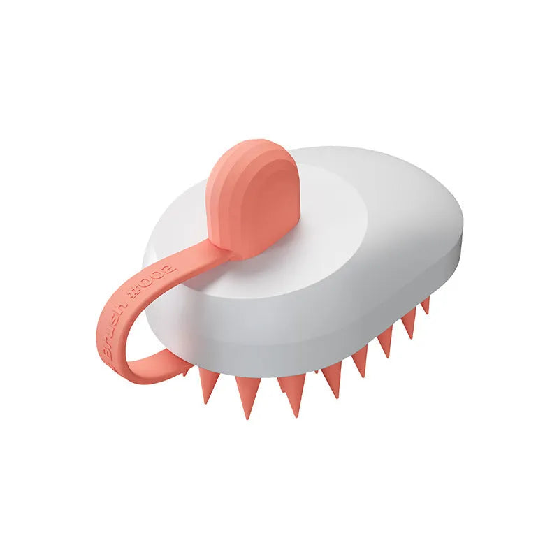 Soft silicone dog bath brush in handheld design with flexible bristles for hair removal and shampoo massage