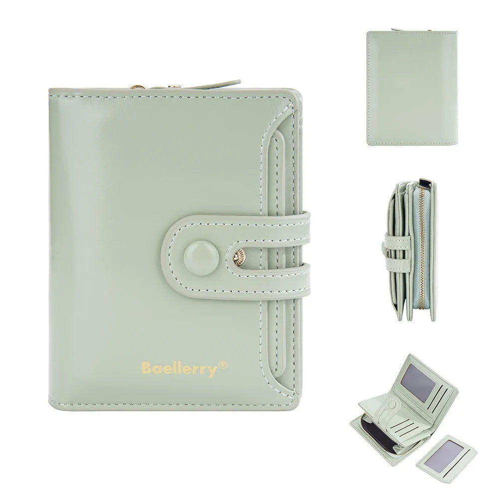 Women's PU leather card holder wallet shown in multiple colour options.