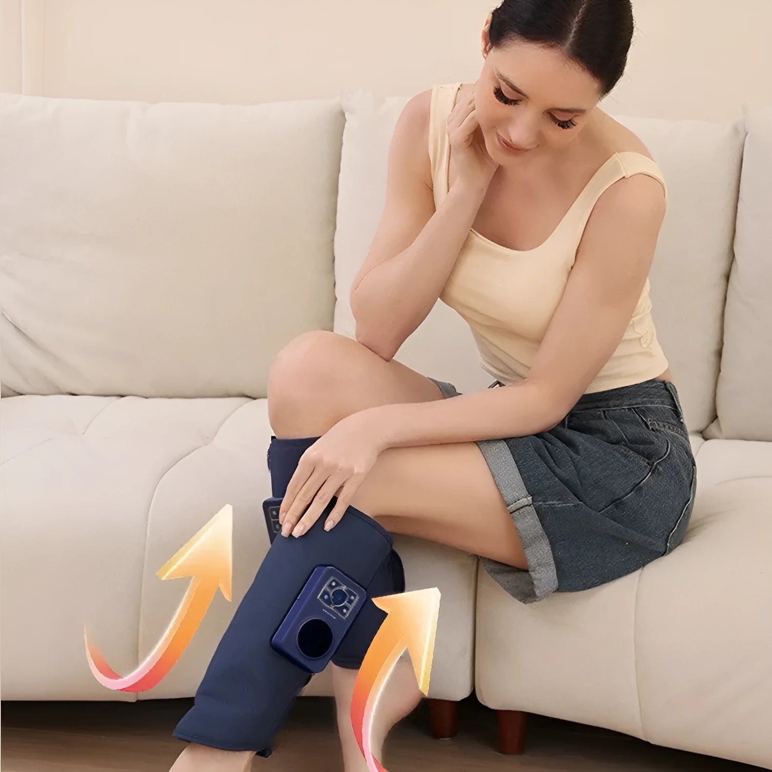 Leg massager with calf airbag heating, ultrasonic vibration, and EMS electric pulse in English language option