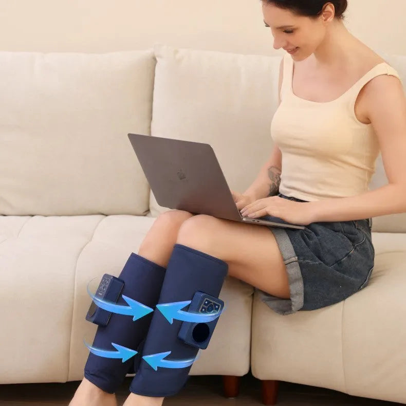 Leg massager with calf airbag heating, ultrasonic vibration, and EMS electric pulse in English language option