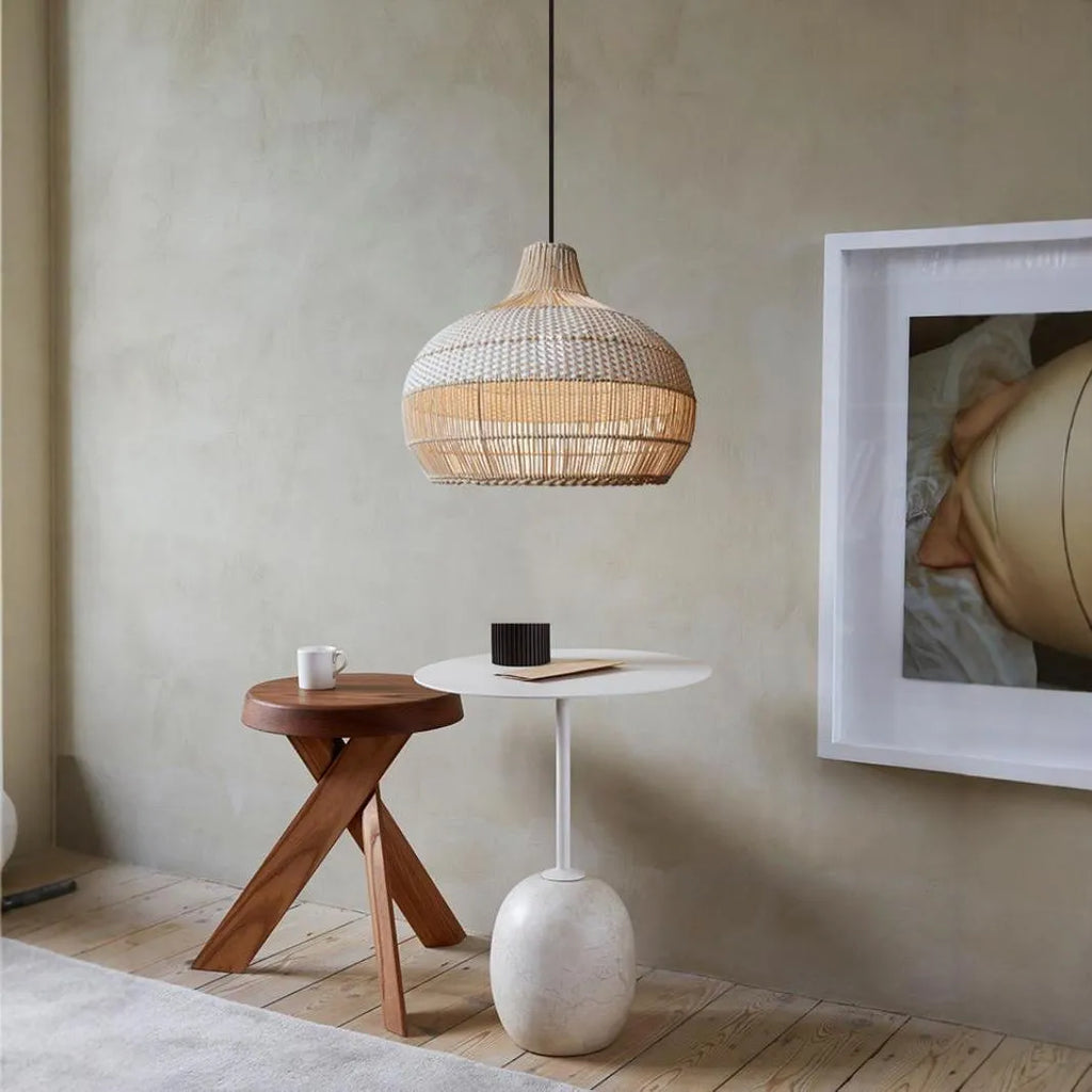 Woven rattan pendant chandelier with a 60cm diameter in a pastoral Silent Wind style.