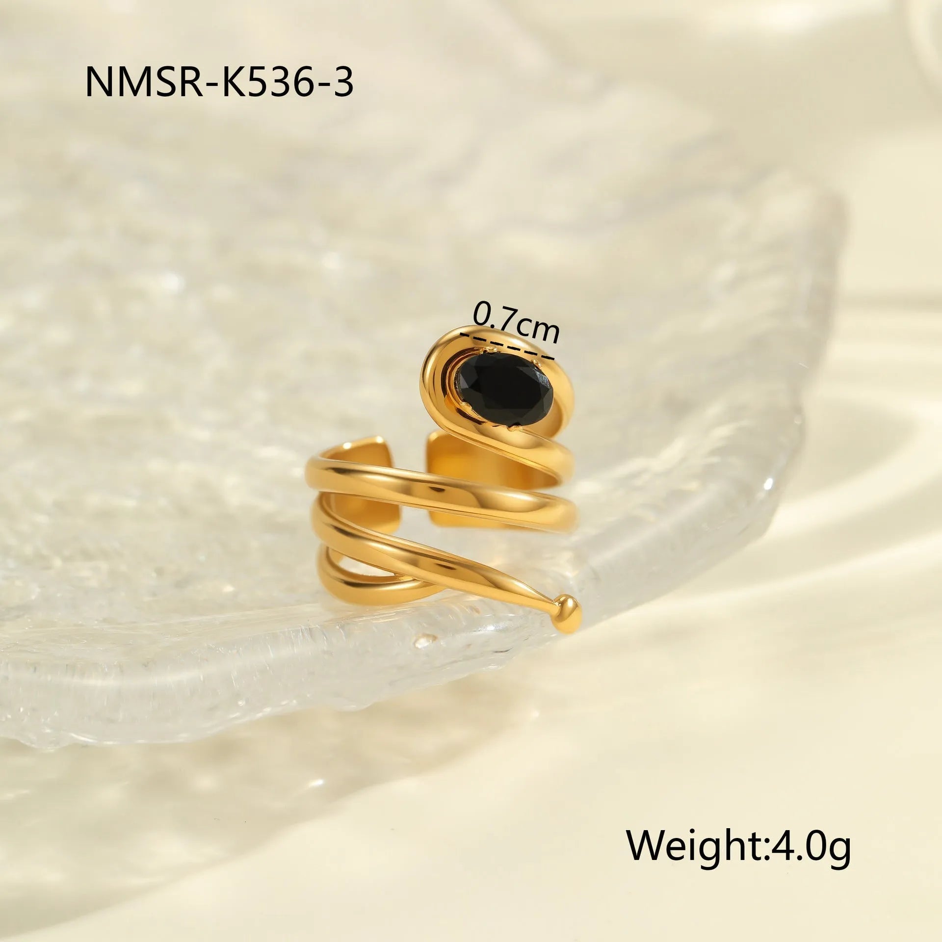 Adjustable open mouth titanium steel ring for women with inlaid zircon stones in a geometry design.